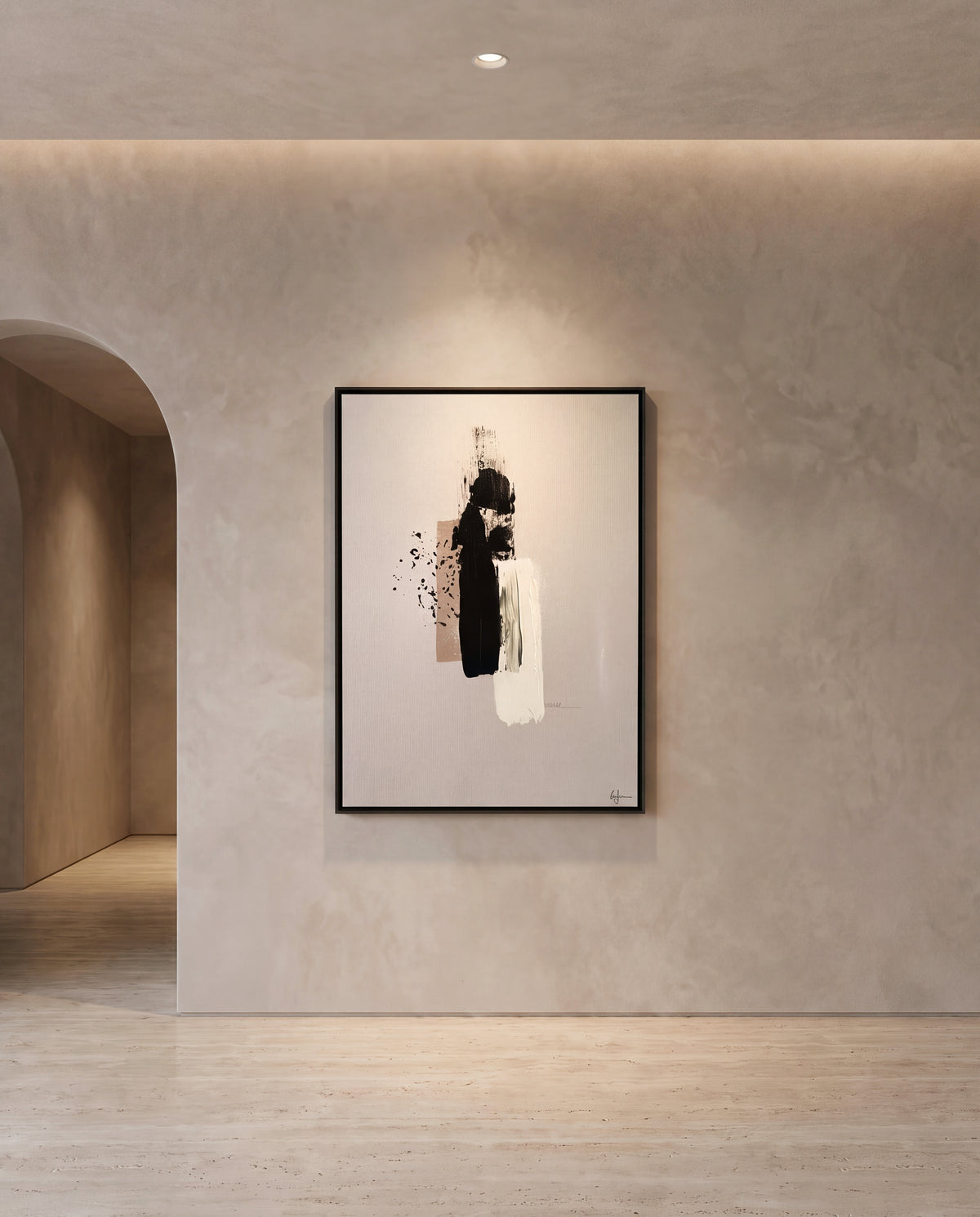 Vesso 1 canvas artwork in a black frame on a plaster wall