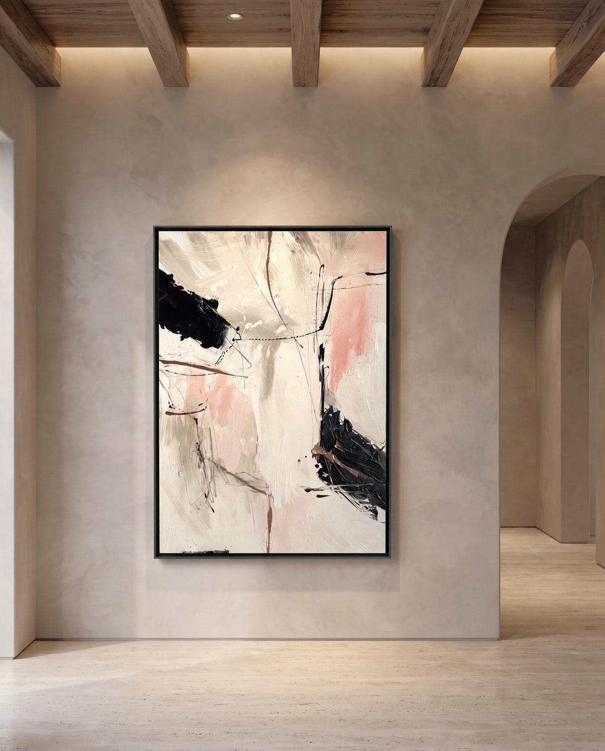 Vetra canvas artwork in a black frame on a plaster wall