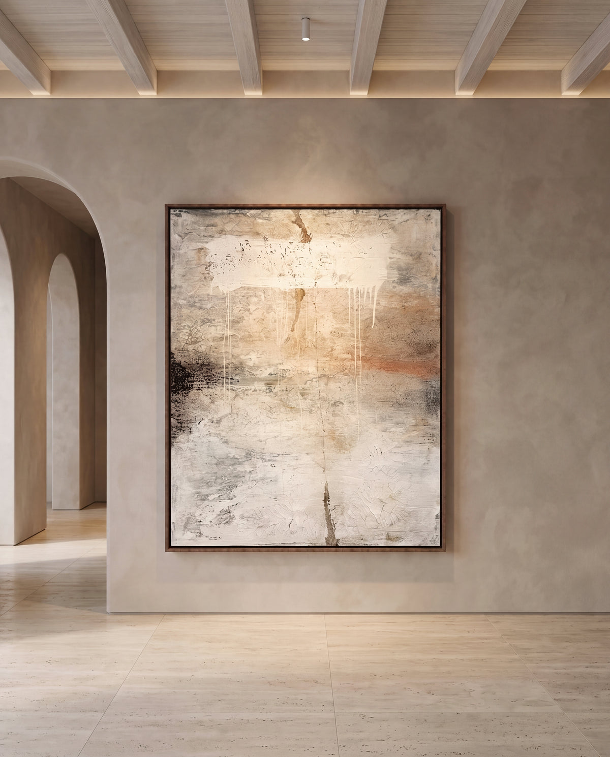 Vetrina canvas artwork in a walnut frame on a plaster wall