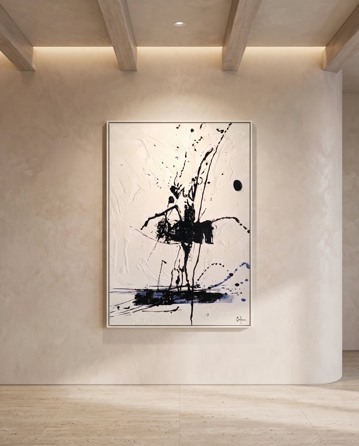 Vortice 2 canvas artwork in a white frame on a plaster wall